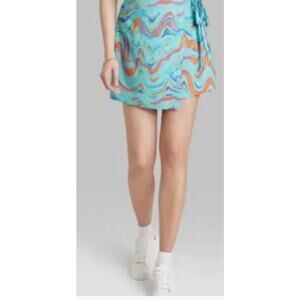 Wild Fable  Mesh Wrap Skirt -Aqua / Orange Waves   Women’s size small NWT